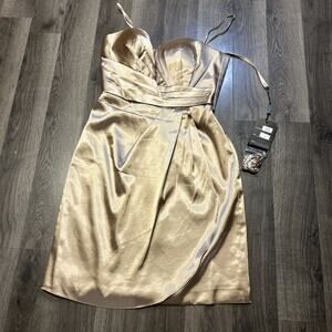 Amelia Couture Gold Dress Size 6 Bridesmaid Cocktail Short Bodycon New